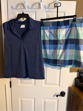 Izod Navy Polo with Aqua and Light Blue Plaid Skort
